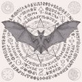 Occult banner with a bat with open wings and star Royalty Free Stock Photo