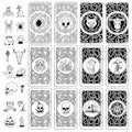 Vector set covers of playing or fortune telling cards of mystical, occult elements.