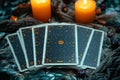 Occult guidance Tarot card background, candlelight, and mystical fortune telling scene