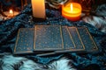 Occult guidance Tarot card background, candlelight, and mystical fortune telling scene