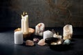 Burning candles and crystals for magic ritual