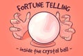 Occult vector of woman hands and a crystal ball. Fortune teller predicting the future Royalty Free Stock Photo