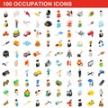 100 occupation icons set, isometric 3d style Royalty Free Stock Photo