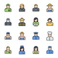 occupation line color filled icons isolated