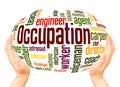 Occupation word cloud hand sphere concept