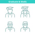 Occupations avatar set: doctor, medic, graduate, student.