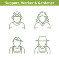 Occupations avatar set: support operator, workman, gardener.