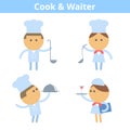Occupations cartoon character set: cook and waiter. Vector flat