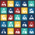 Occupations icon set on color squares background for graphic and web design, Modern simple vector sign. Internet concept. Trendy