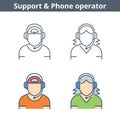 Occupations linear avatar set: support operator. Thin outline icons.