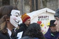 Occupy Exeter activist wearing Guy Fawkes mask Royalty Free Stock Photo