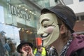 Occupy Exeter activist wearing a Guy Fawkes mask Royalty Free Stock Photo