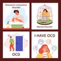 OCD mental disorder banners or cards bundle, flat vector illustration.