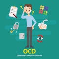 OCD Obsessive Compulsive Disorder Mental Illness Signs and Symptoms Infographic Vector Illustration