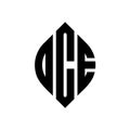 OCE circle letter logo design with circle and ellipse shape. OCE ellipse letters with typographic style. The three initials form a Royalty Free Stock Photo