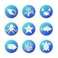 Marine Life Icons Set. White Background Royalty Free Stock Photo