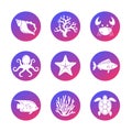 Marine Life Icons Set. White Background Royalty Free Stock Photo