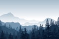 Mountains Panorama with pine forest and mountain range background