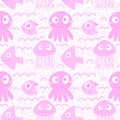 Ocean animals seamless jellyfish and crabs and starfish and fish and octopus pattern for wrapping paper