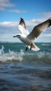 Ocean aviator Gull in flight, wings span over the sea Royalty Free Stock Photo