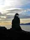 Ocean in the back with a silhouette of a rock with a tree in top in the front Royalty Free Stock Photo