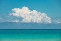 Ocean. Ocean background. Blue sky with white fluffy cloud. Atlantic Ocean. Summer vacation. Turquoise color of salt water Royalty Free Stock Photo