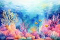 Ocean background nature tropical illustration water sea fish coral underwater reef cartoon blue Royalty Free Stock Photo