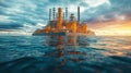 Ocean-based carbon capture and storage facility at sunset Royalty Free Stock Photo
