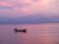 Ocean Bay in Pink Dusk Light, Greece Royalty Free Stock Photo