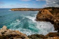 Ocean bay with strong waves. View near London Bridge. Famous stop on the Great Ocean Road. Magnificent landscape. Victoria,