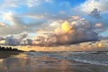 Ocean beach with cloudy sky in sunset. Australia, Sunshine Coast Royalty Free Stock Photo