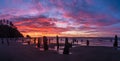 Ocean Beach Dramactic Sunset and Red Sky Water Refleection Royalty Free Stock Photo