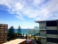 Ocean beach seafront view from balcony of five star resort hotel