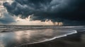 Ocean beach with storm clouds and dark sky before rain Royalty Free Stock Photo
