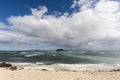 Ocean beach with volcano view