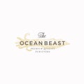 The Ocean Beast Premium Quality Natural Seafood Purveyors. Abstract Vector Sign, Symbol or Logo Template. Elegant Squid