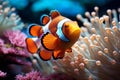 Ocean beauty Vibrant clown fish navigate a lively coral environment