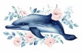 Watercolor ocean sea whale blue animal Royalty Free Stock Photo