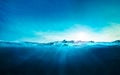 Ocean blue underwater waves with sun beam clear view realistic, world oceans day banner Royalty Free Stock Photo