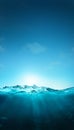 Ocean blue underwater waves with sun beam clear view realistic, world oceans day banner Royalty Free Stock Photo