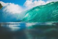 Ocean blue wave in ocean. Breaking wave for surfing in Bali Royalty Free Stock Photo