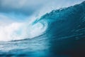 Ocean blue wave in ocean. Breaking wave for surfing in Bali Royalty Free Stock Photo