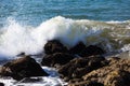 Ocean blue waves crashing on the rocks