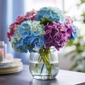 Ocean Breeze: A Refreshing Bouquet of Blue Hydrangeas and Sea Lavender Royalty Free Stock Photo