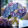 Ocean Breeze: A Refreshing Bouquet of Blue Hydrangeas and Sea Lavender Royalty Free Stock Photo