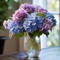 Ocean Breeze: A Refreshing Bouquet of Blue Hydrangeas and Sea Lavender Royalty Free Stock Photo