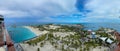 An aerial view of the lighthouse and beach of MSC Cruise Lines private island Ocean Cay, Bahamas Royalty Free Stock Photo