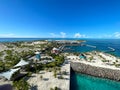 An aerial view of the beach of MSC Cruise Lines private island Ocean Cay, Bahamas Royalty Free Stock Photo