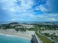 An aerial view of the lighthouse and beach of MSC Cruise Lines private island Ocean Cay, Bahamas Royalty Free Stock Photo