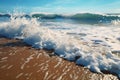 the ocean with choppy waves crashing against the shoreline, creating a white, foamy spray